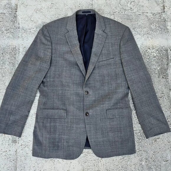Jos. A. Bank Men Blazer Gray Sport Coat Two Button Jacket 97% Wool Size 44L